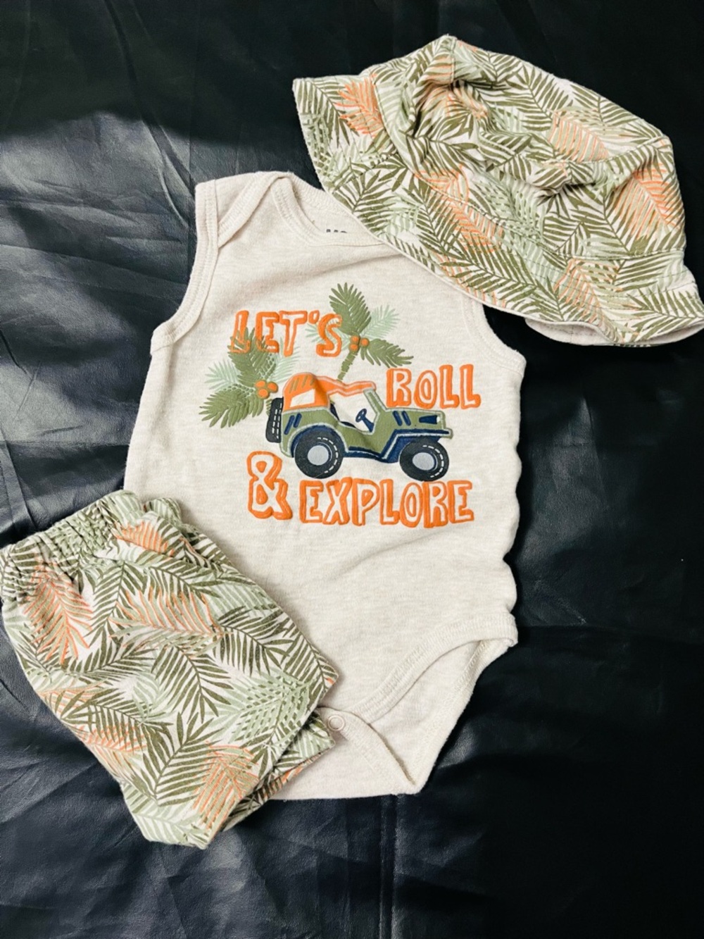 3 Piece Safari Tank Top/Shorts/ Bucket Hat Matching Set Size 0-3M (Boys)